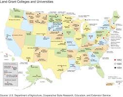 Map showing how widespread the colleges and universities were that ...