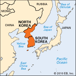 Korean peninsula. Map/Still. Britannica Online for Kids. Web. 4 May 2015.