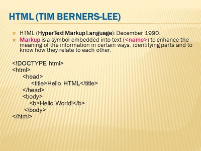 1990, HyperText Markup Language made by Tim Berners-Lee, A language ...