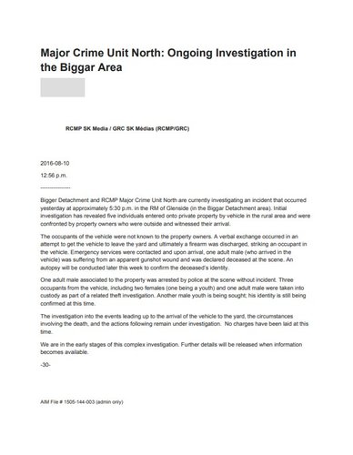Sample Rcmp Notes https://assets.documentcloud.org/documents/3011917/RCMPMediaReleaseAug ...