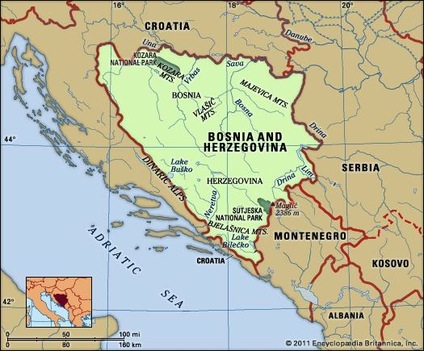 Map of Bosnia and Herzegovina, which were the westernmost provinces of ...
