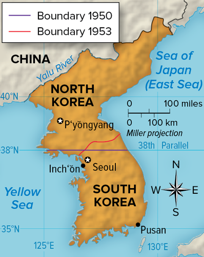 Map 3: Korea's Borders, 1950 & 1953