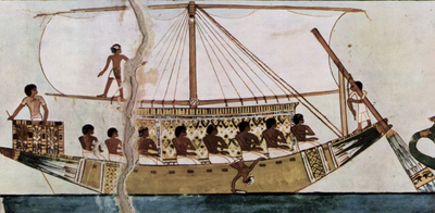 Painting of an Egyptian ship. From the Tomb of Menna